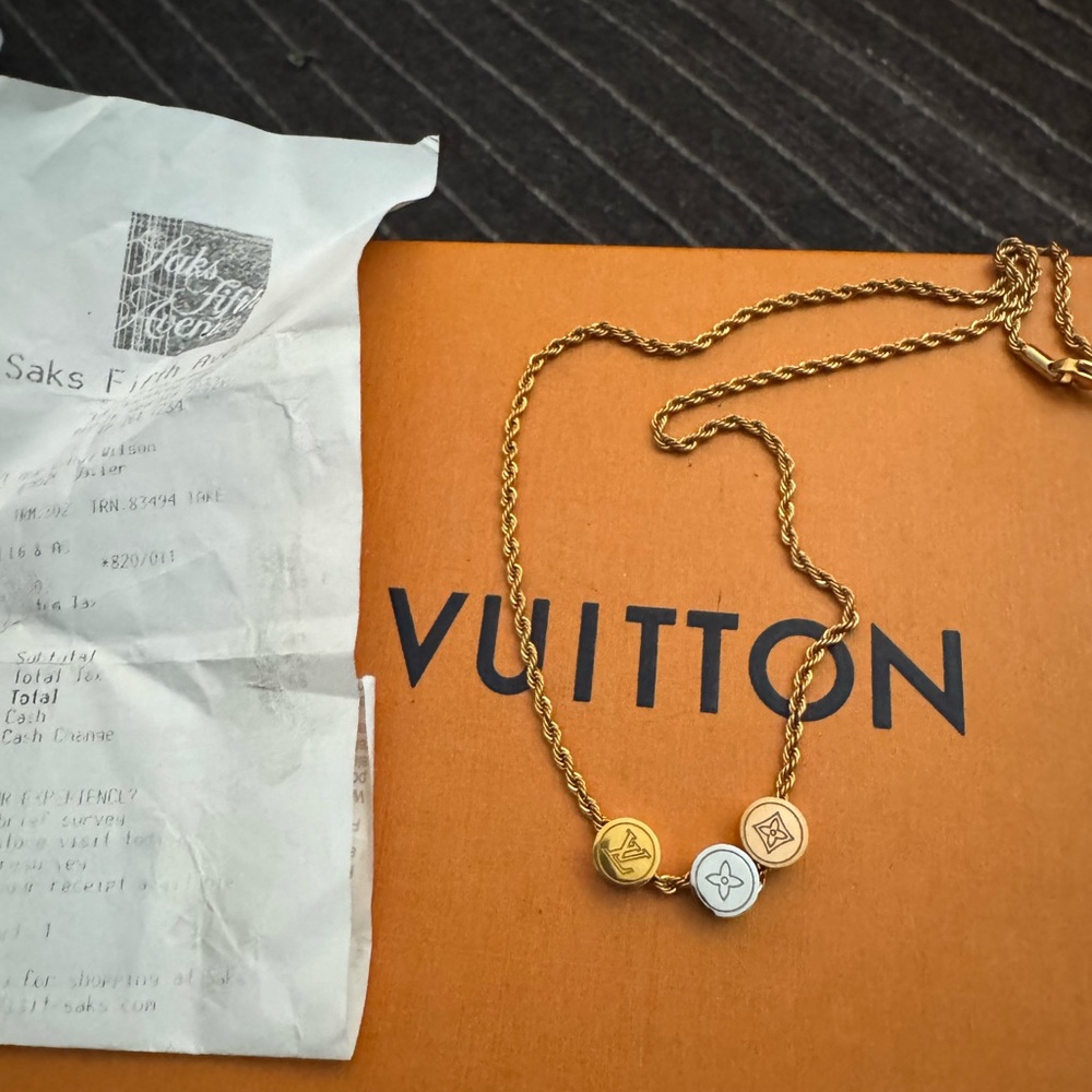 Authentic Louis Vuitton Tri-Tone Circle Charm Necklace - Gold, White, Rose